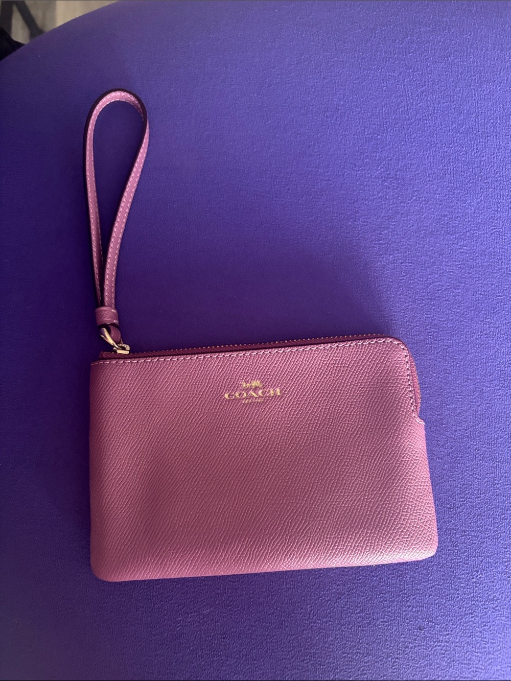 Coach Dusty Mauve Crossgrain Leather Corner Zip Wristlet Gold Hardware